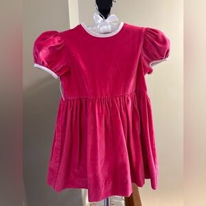 Hot pink velvet party dress full skirt, capped sleeves size 2